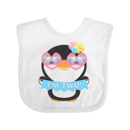 Inktastic I'm 2 Cute Penguin with Sunglasses and Flowers Boys or Girls Baby Bib