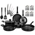 thumbnail image 1 of SIGNA Bateria De Sartenes De Aluminio Bateria De Cocina Con Revestimiento Antiadherente Juego De Ollas Y Sartenes Incluye Un Set De Cubiertos Completos 4 Personas 32 Piezas (Negra), 1 of 9