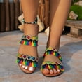 thumbnail image 2 of Brown Sandals For Womens Flats Bohemian Tassel Beach Flip Flops Casual For Summer Style And Relaxed Outdoor Occasions With Comfortable Design Size 37, 2 of 7