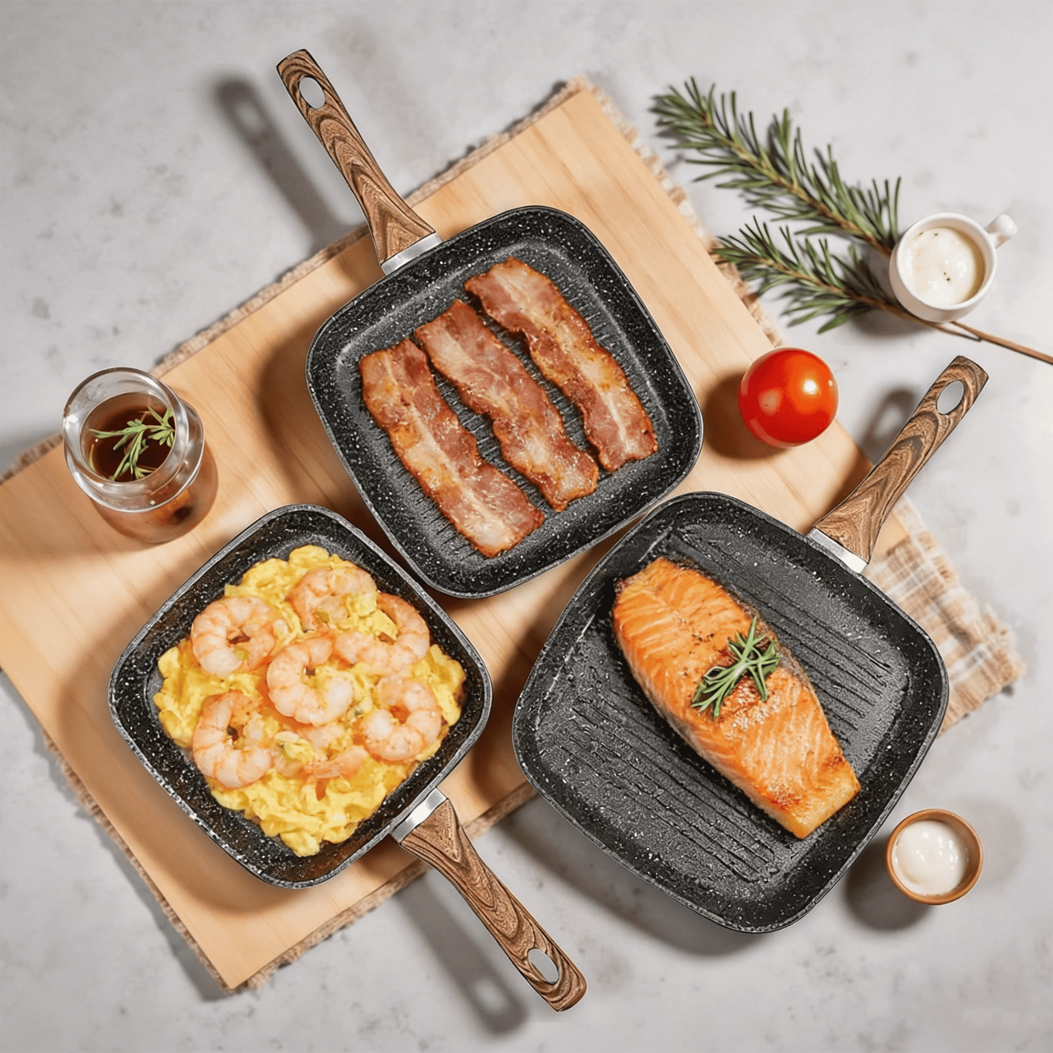 Parcus 3 Pieces Nonstick Grill Pan Set, Square Grill Pans with Stay-Cool Handles, Compatible with All Stovetops for Steak BBQ Vegetables, (9.5" 10" 11"), Black