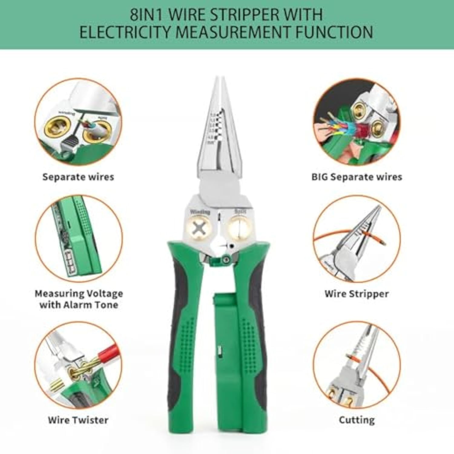 8 in 1 Wire Stripper With Voltage Tester, 2025 Professional Wire Strippers, Cutting and Pulling Wires Cable Scissors, Voltage Tester Pliers, The Ideal Tool for Electricians Enthusiasts (1pcs 8-in-1)
