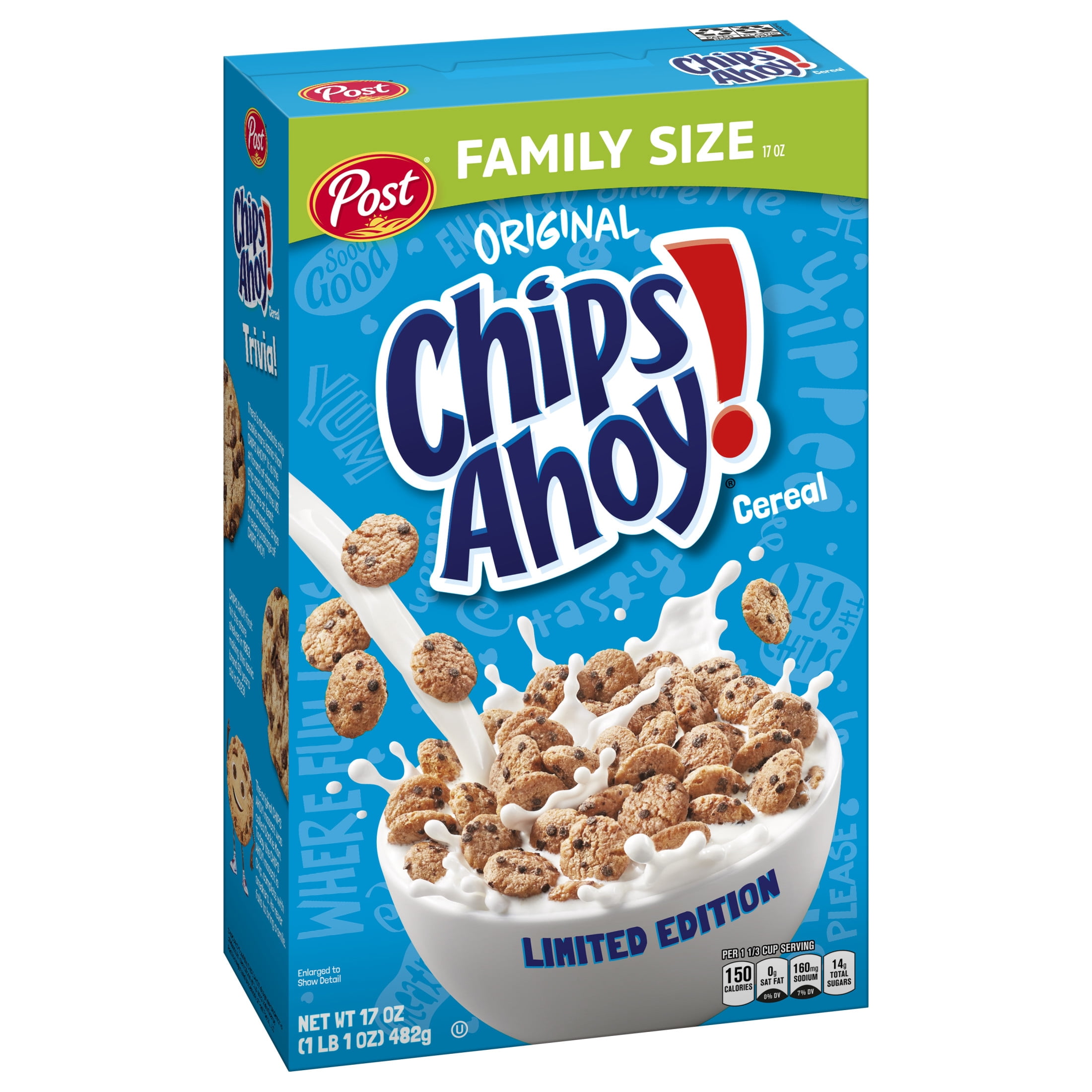 Post Chips Ahoy Crispy Cold Breakfast Cereal, Instant, Family Size, 17 oz Box
