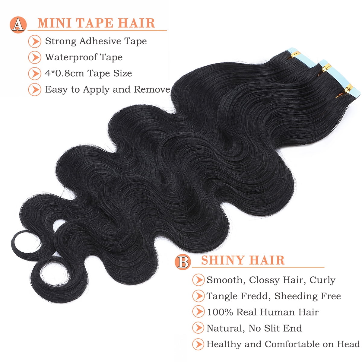 SEGO Curly Tape in Hair Extensions 100% Real Remy Human Hair Long Silky Thick Hair Gold Hair Acessories Black/Blonde/Gray/White Hair