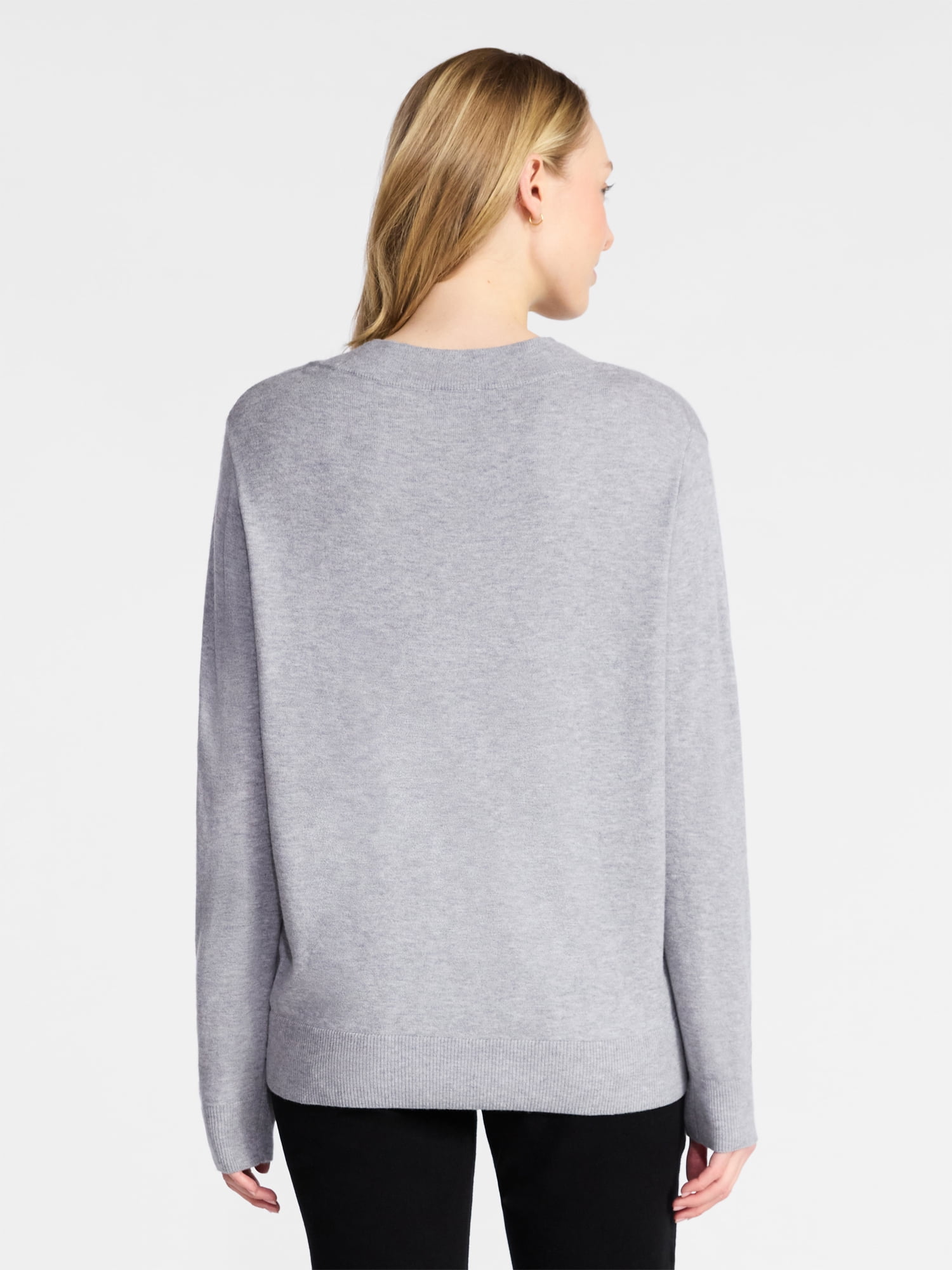 Time and Tru Women’s V-Neck Pullover Sweater, Lightweight, Size XS-XXXL