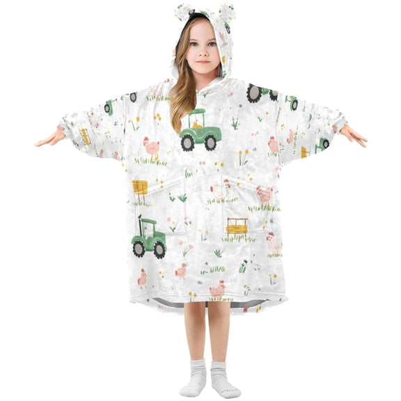 Wearable Blanket with Sleeves and Pocket Oversized Hooded Sweatshirt 3-14 YR Cute Farmyard Pattern S