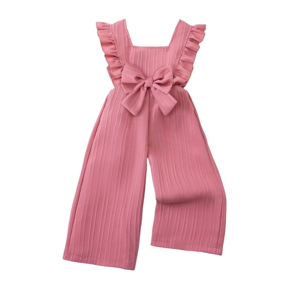 Splozh Girl Romper Girls Jumpsuit Wide Leg Loose Ruffle Sleeve Crew Neck Rompers with Pockets Casual Fashion Red,4-5 Years