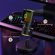 JYX Microphone, Dynamic USB Gaming Microphone for PC PS4/5, Podcast, Streaming, RGB, Anti Spray Net, Noise Cancellation, Reverb, 3.5mm Headphone Jack