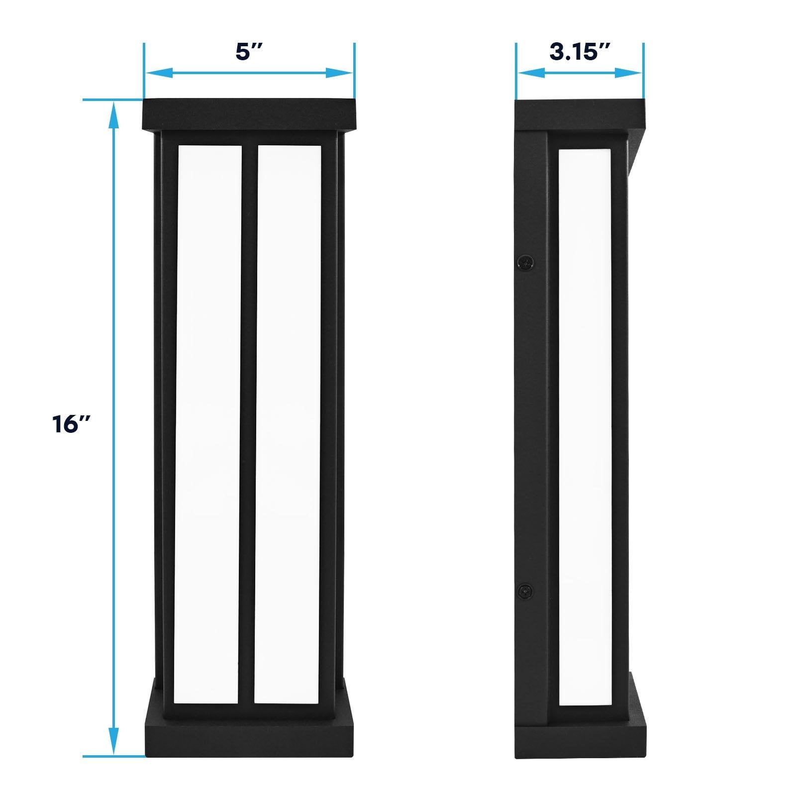 Luxrite LED Outdoor Wall Sconce, 16in Outdoor Wall Light, Black Aluminum, 3CCT 3000K 4000K 5000K, 15W, ETL Listed, IP65