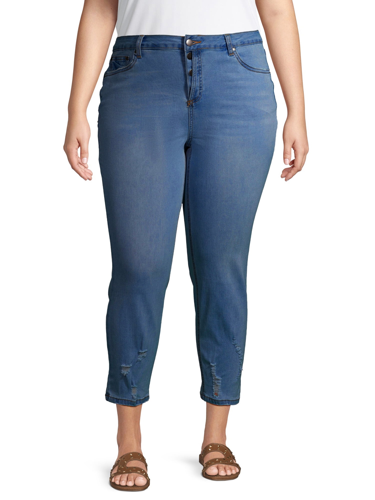 plus size distressed capri jeans