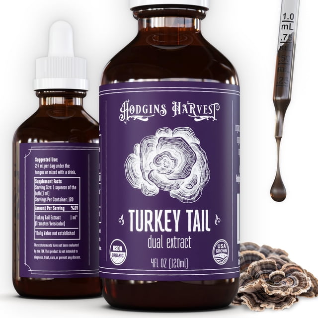 Tincture Hodgins Harvest, cola de pavo orgánica, 120 ml, extracto doble