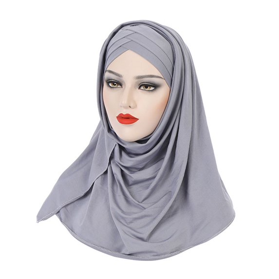 Elegant Simple Headwear Full Neck Cover Head Wrap Shawl Muslim Hijab Caps Turban Hat Women Headscarf Indian Hats GREY