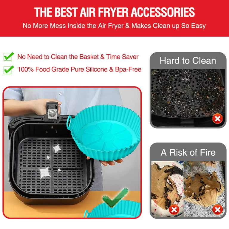 Air Fryer Silicone Liners, Non-Stick, Easy Clean, Reusable Air Fryer Liner  Mats Accessories 8” ROUND (2-Pack) “CABERNET” Fits most air fryer models