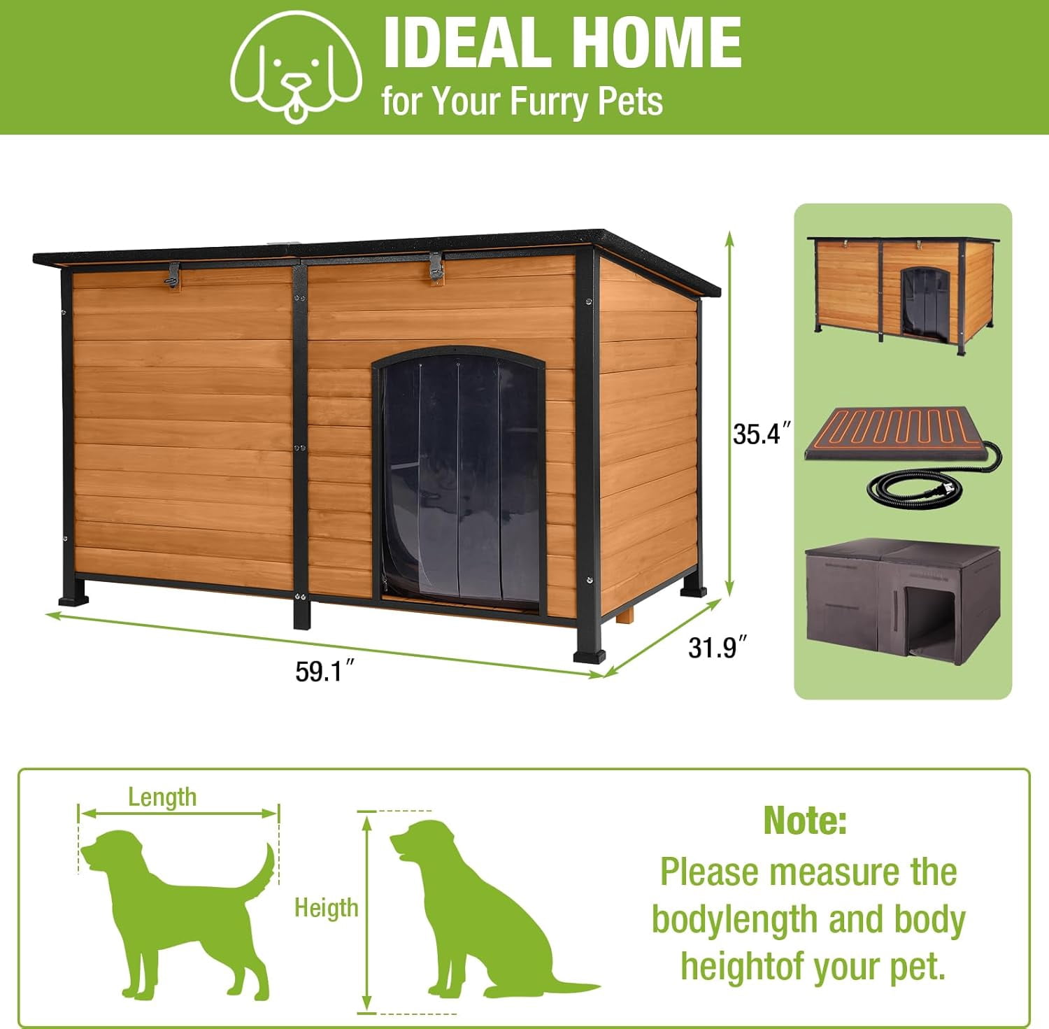 Aivituvin Extra Large Heated Dog House Outdoor Insulated Dog House Weatherproof Dog Shelter with Heated Pad, Insulated All-Round Thermal Liner, Chew-Proof Design for Large Dogs (Winter-Ready)