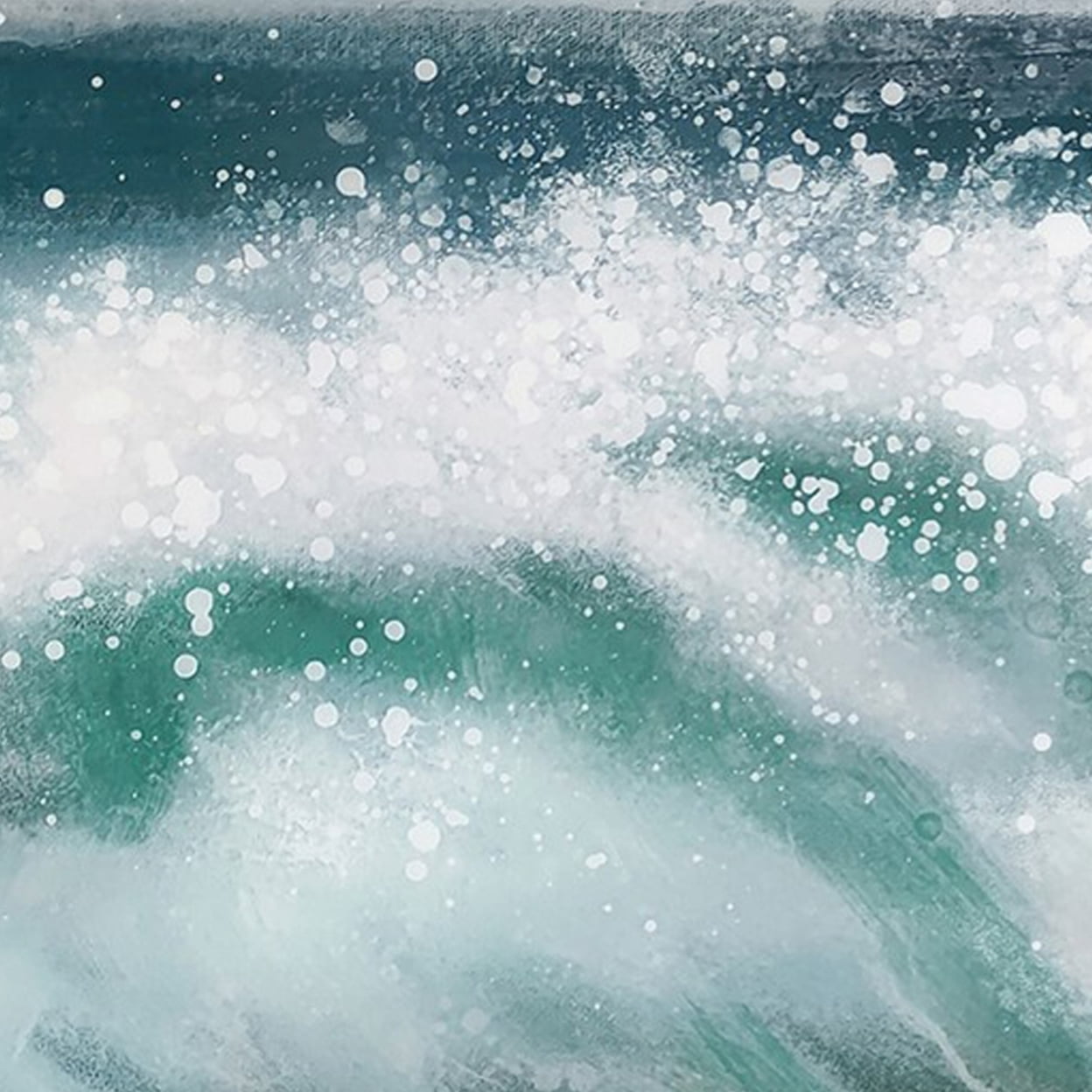 プリントw/フレーム【Colorfornia beautiful ocean】 39 x 59 Hand Painted Cresting Waves, White Frame, Seafoam