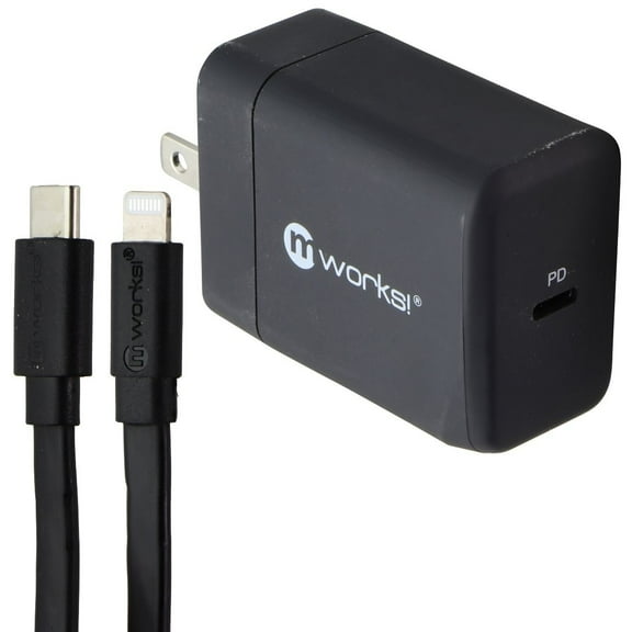 mWorks! mPower! PD Wall Charger and 6-Ft USB-C to 8-Pin Cable - Black