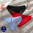 thumbnail image 2 of TrowBridge-bragas de 4 piezas para mujer, ropa interior exótica de encaje, lencería Sexy de satén de seda suave, calzoncillos de malla transpirable, ropa interior acogedora, 2 of 4