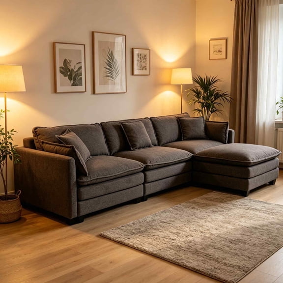Timbernest 114" Modular Cloud Couch, L Shaped Sectional Sofa with Ottoman, Modern Chenille Sleeper Sofa, 3 Seater, Gray