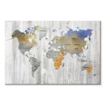 Elephant Stock Bianco Wood World Map Wall Art - Horizontal Canvas Wall Art - Living Room Wall Decor - Map Canvas - Gray And White Decor - 45" x 30"