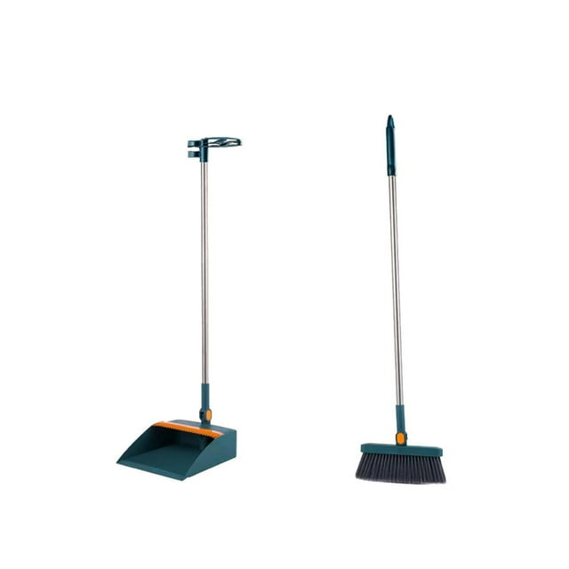 180° Rotatable Brooms and Foldable Dustpan Set with Double-Layer Scraper, Stainless Steel Handle for Vertical Storage, Ideal for Pet Hair and Tight Corners