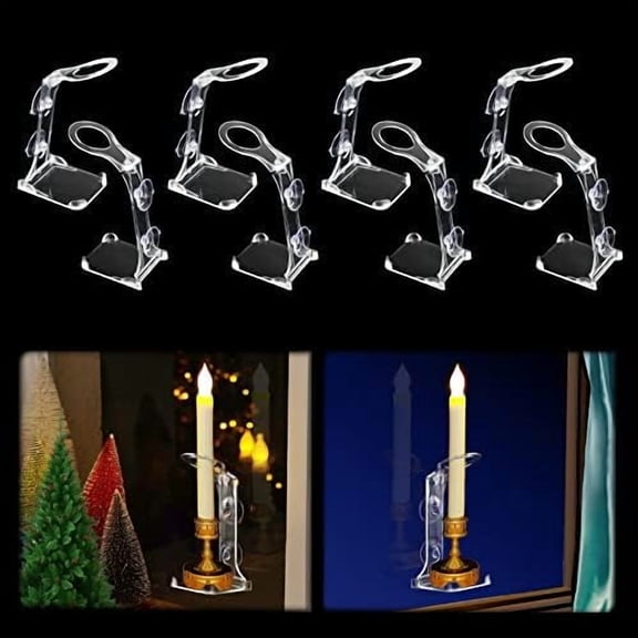 8 Pcs Electric Window Candle Lamp Holders Clear Plastic Window Candle Holders Straps with Strong Suction Cups for Flameless Led Halloween Christmas Candles