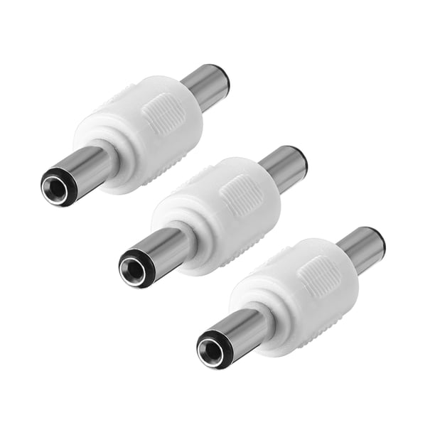 Adaptador de cable Jack macho a macho DC de 3Pcs 5.5mm x 2.1mm Blanco