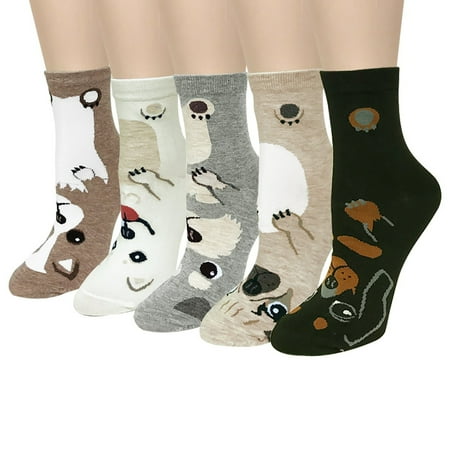 

Simplmasygenix Clearance 5 Pairs Socks for Women Fuzzy Socks Lovely Animal Printing Cat and Dog Thick Slipper Socks