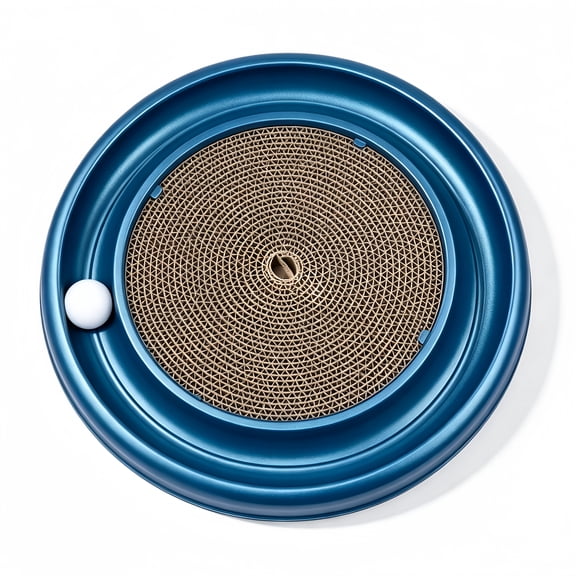 2‑in‑1 Round Cardboard Cat Scratcher, 16" Interactive Cat Toy with Rotating Ball Track, Durable Scratch Pad for Indoor Cats, Blue, 1‑Pack