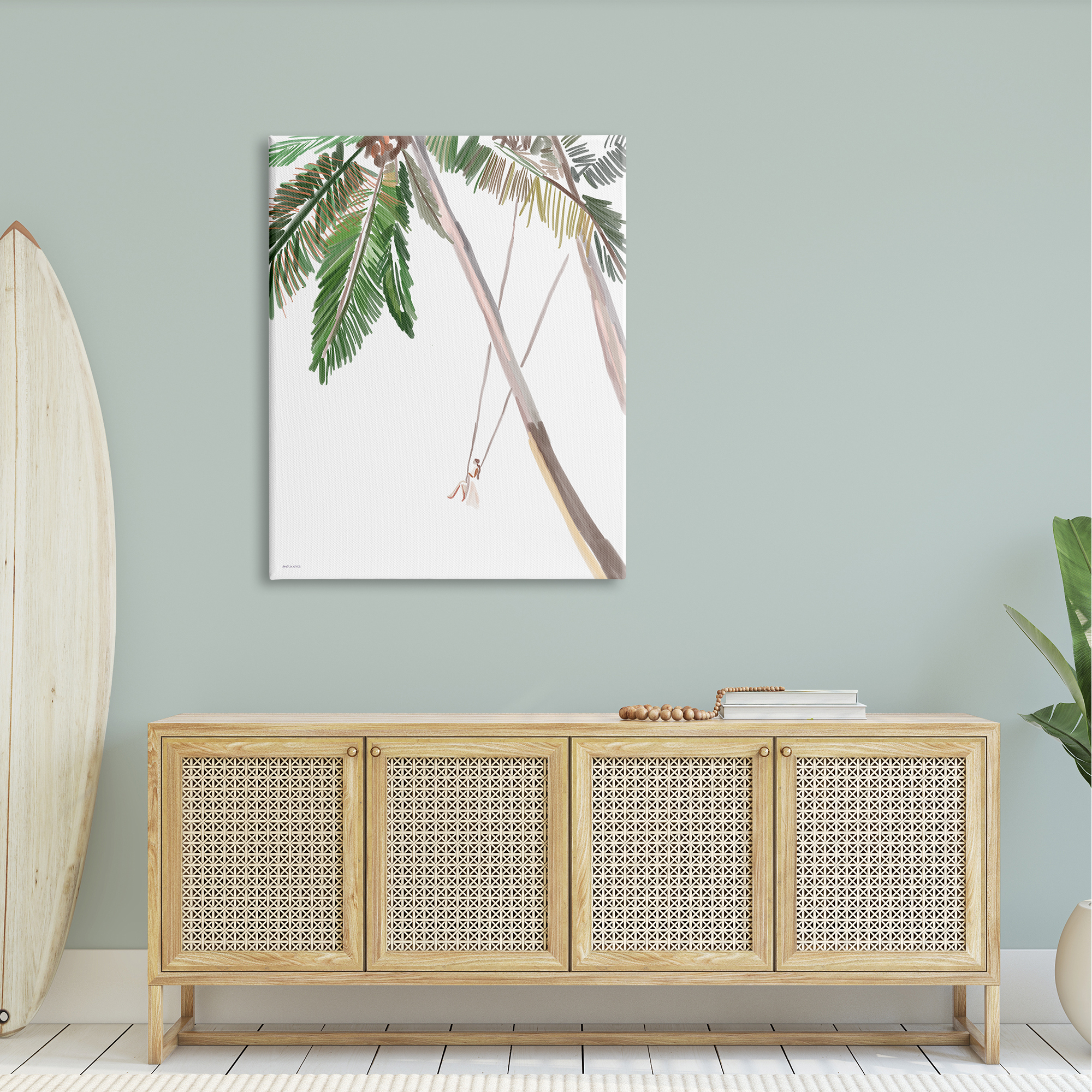 Stupell Industries Girl Swinging Tropical Palm Trees Casual Design Graphic Art Gallery Wrapped Canvas Print Wall Art, Design by Amelia Noyes