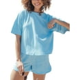 thumbnail image 3 of Liacowi Women 2 Piece Pajamas Set Loose Short Sleeves Tops and Elastic Shorts Summer Casual Clothes Sleepwear Loungewear, 3 of 6