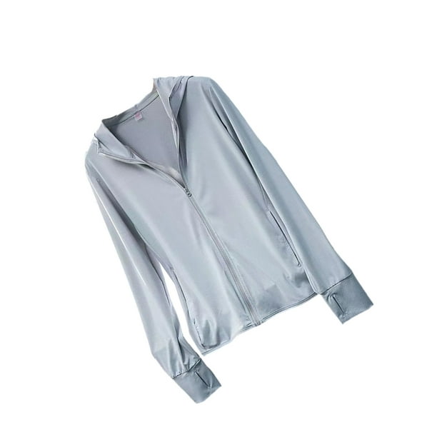 Qarigey Abrigo Ropa de protección solar Sudadera con capucha Chaqueta de protección solar Color sólido Resistente a los rayos UV Prendas para la parte del cuerpo Gris L