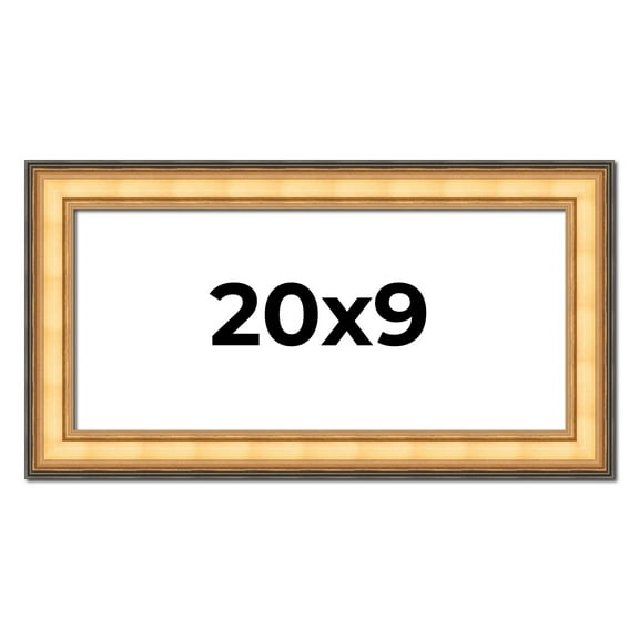 20x9 Frame Gold Plein Aire Solid Wood Picture Frame Width 2 Inches | Interior Frame Depth 0.5