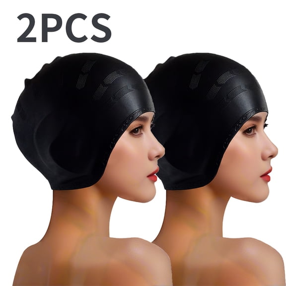 Two Large Silicone Swimming Caps, a Women'S Long Hair Cap And a Men'S Ear Protection Cap, Suitable for Swimming Training for Both Genders.