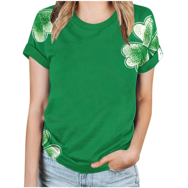 KIHOUT Nouveaux Arrivlas T-Shirts pour Femmes Fête de la Saint-Patrick, Mode Grande Taille Col Rond Manches Courtes T-Shirt Imprimé Vert, Taille P-5TG