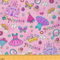 Homewish Cute Princess Dress Fabric by the Yard 1 Yard,Fairy Tale Castle Home Decor Fabric by the Yard,Cartoon Rainbow Crown Sewing Fabric For Girls Kids,Luxury Bedroom Decor