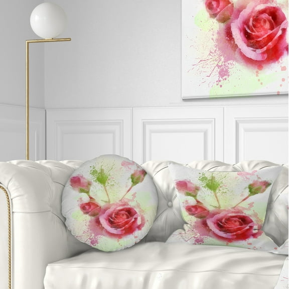 Designart Bloomy and Budding Red Roses - Floral Throw Pillow - 12x20