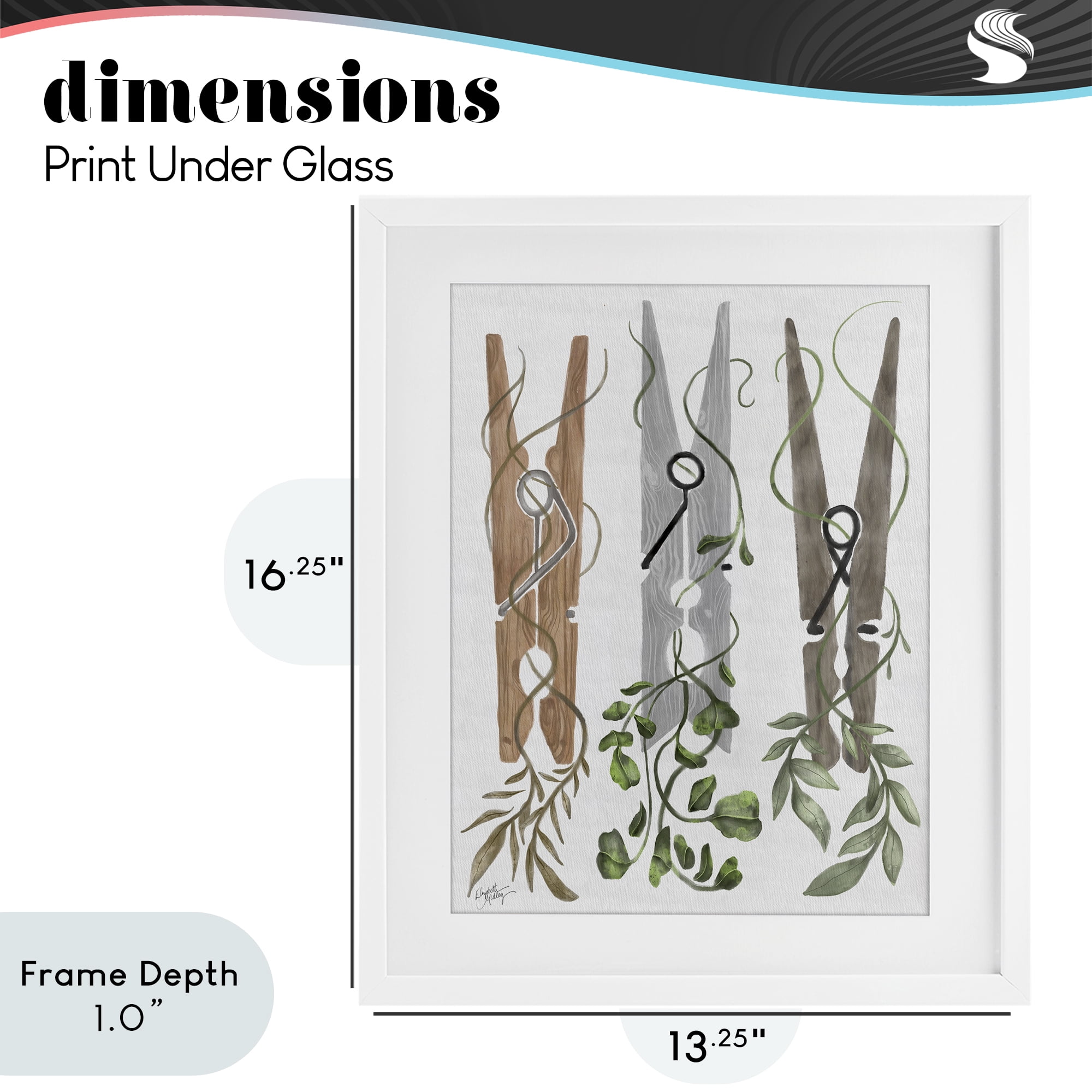 Stupell Industries Ivy Wrapped Clothespins White Framed Print Under Glass, design by Elizabeth Medley