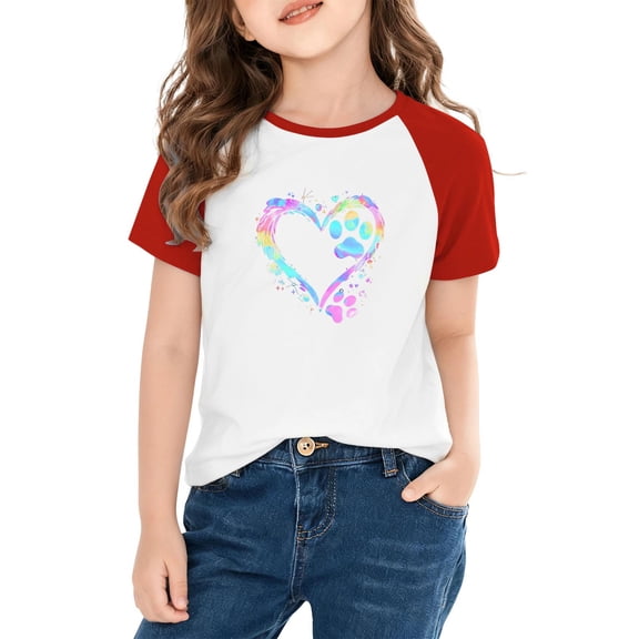 Sentuca Girls Shirts, Soft Short Sleeve Valentines T Shirts, Adorably Casual Holiday Tees Size 5 Years