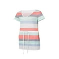 thumbnail image 4 of Femmes Été Robe Stripe Épissage Sling Robe V Cou Spaghetti Sangle Cordon Ceinture Robes avec Poches Bleu Clair Rose Gris XXL, 4 of 7