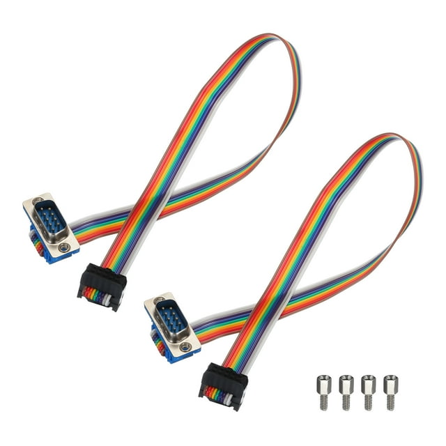 Unique Bargains 2 Pcs IDC Rainbow Wire Flat Ribbon Cable FC-Female to DB9 Male 11.8 Inch Length 2.54mm Pitch