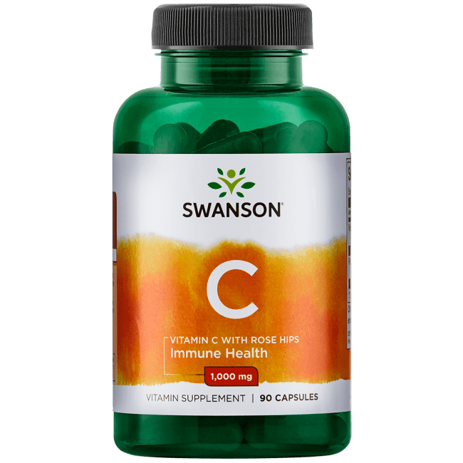 Swanson Vitamin C with Rose Hips Capsules, 1,000 mg, 90 Ct