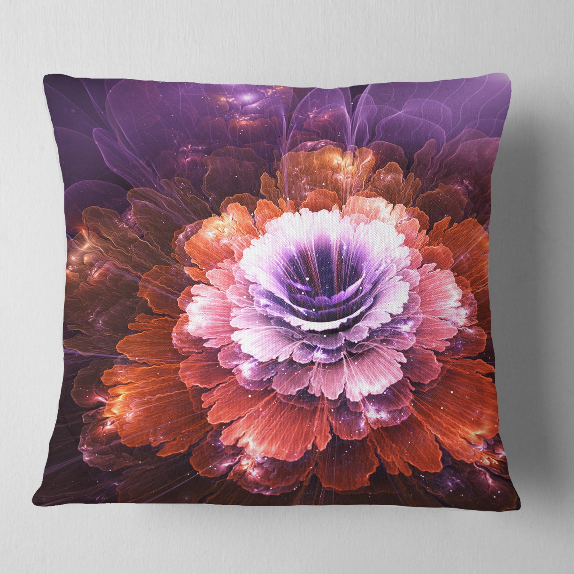 Designart Abstract Pink Fractal Flower - Floral Throw Pillow - 18x18