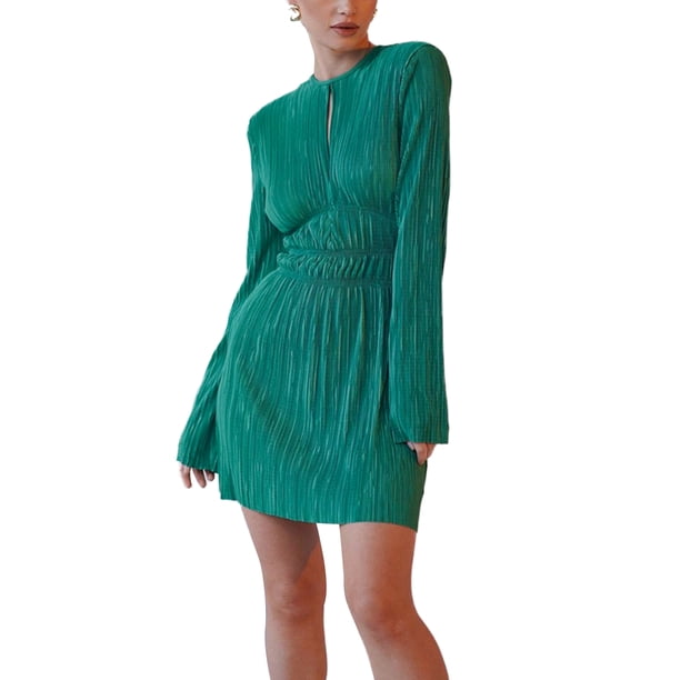 Txlixc Vestido de mujer, minifalda de manga larga con cuello redondo Txlixc moda