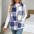 thumbnail image 3 of Women's Plaid Fleece Vest, Crew Neck Sleeveless Cardigan Tops, Winter Warm No Hood Outerwear Vests with Pockets, 3 of 9