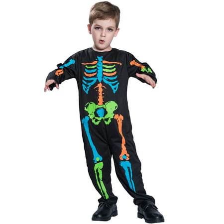 Unisex Child Baby Halloween Colorful Skeleton Jumpsuit Costume Masquerade Cosplay Party Props--M Size for 5-7 Years Old Kids