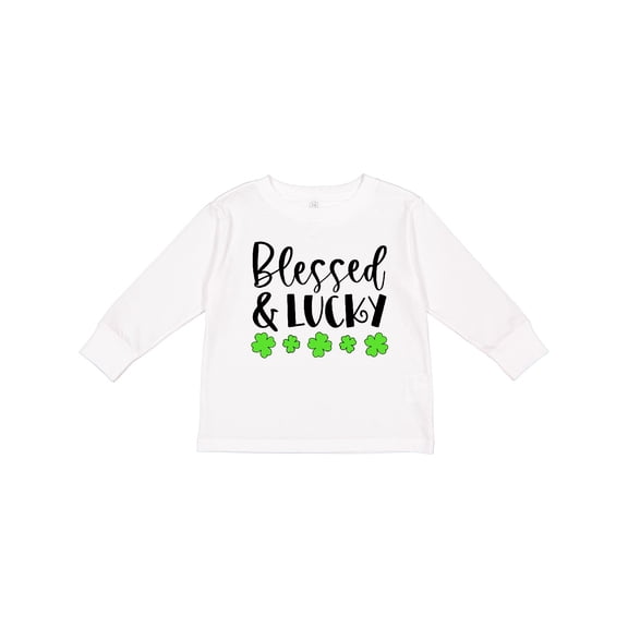 Inktastic Blessed and Lucky 4 Leaf Clovers St. Patrick's Day Boys or Girls Long Sleeve Toddler T-Shirt