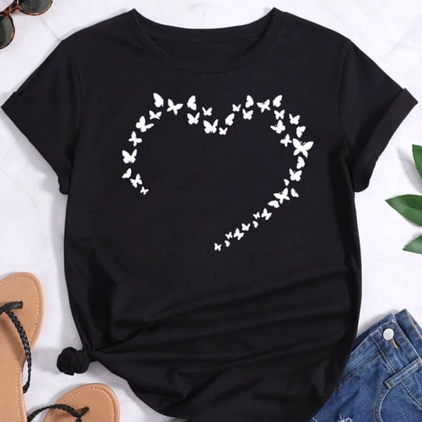 Camiseta De Mujer Con Estampado De Mariposa De Diseño Simple , Manga Corta , Ropa Gao Jiahui unisex