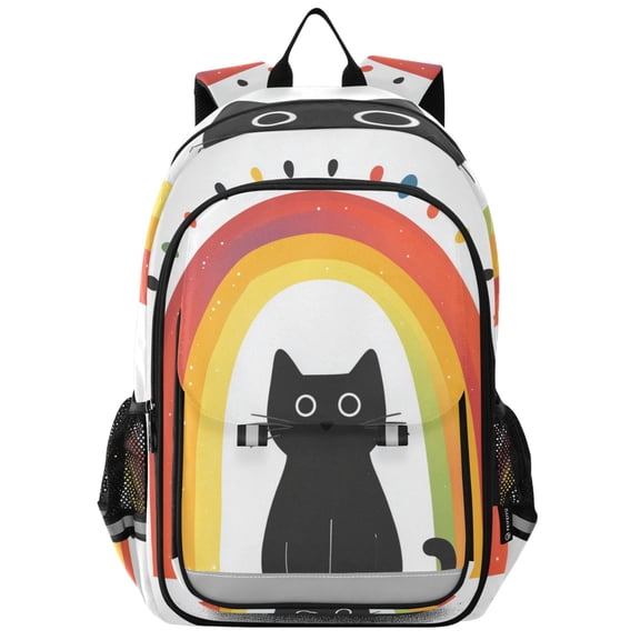 FORMRS School Backpack 17" Student Travel Bag with Laptop Compartment, Black Cat Rainbow