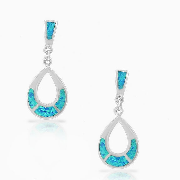 925 Sterling Silver Blue Turquoise-Tone Simulated Opal Drop Dangle Earrings