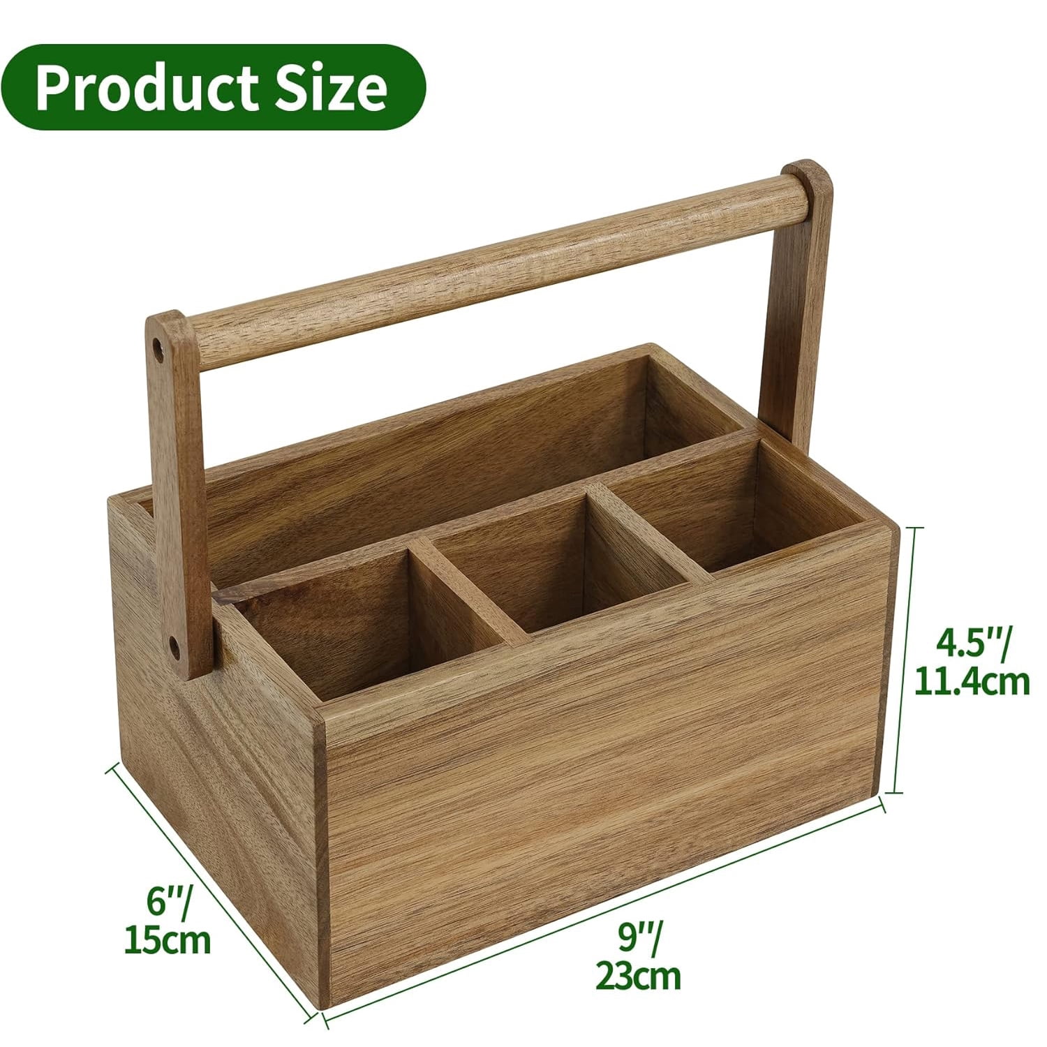Utoplike Acacia Wooden Silverware Caddy with Handle, Kitchen Utensil Holder, Portable Organizer for Office, Bathroom, Bedroom