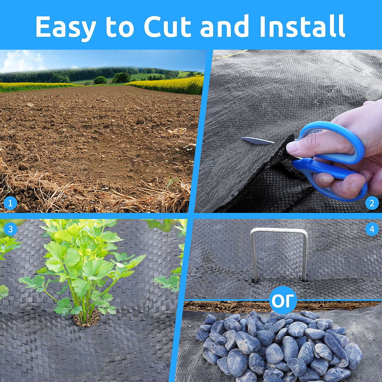 Heavy-Duty Weed Barrier Landscape Fabric with U-Shaped Securing Pegs, Premium Gardening Mat for Outdoor Weed Control